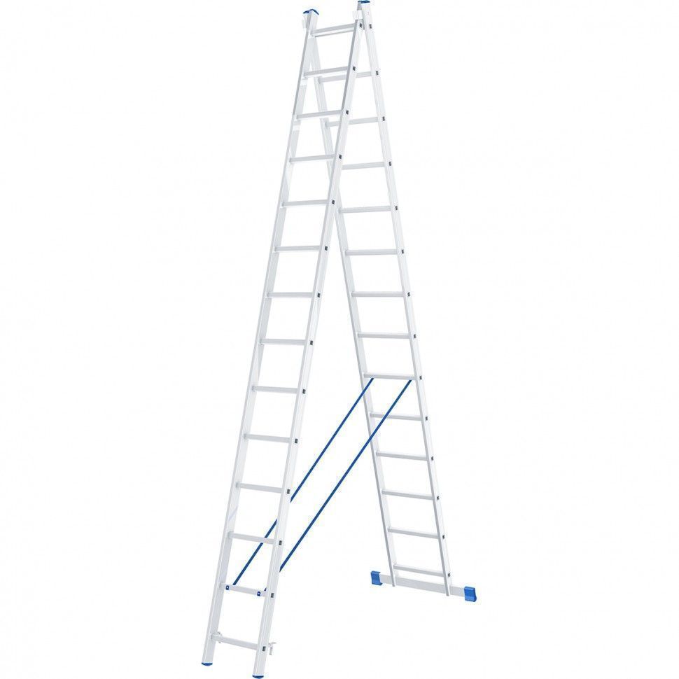 Лестница, 2 х 14 ступеней, алюминиевая, двухсекционная  Сибртех 97914