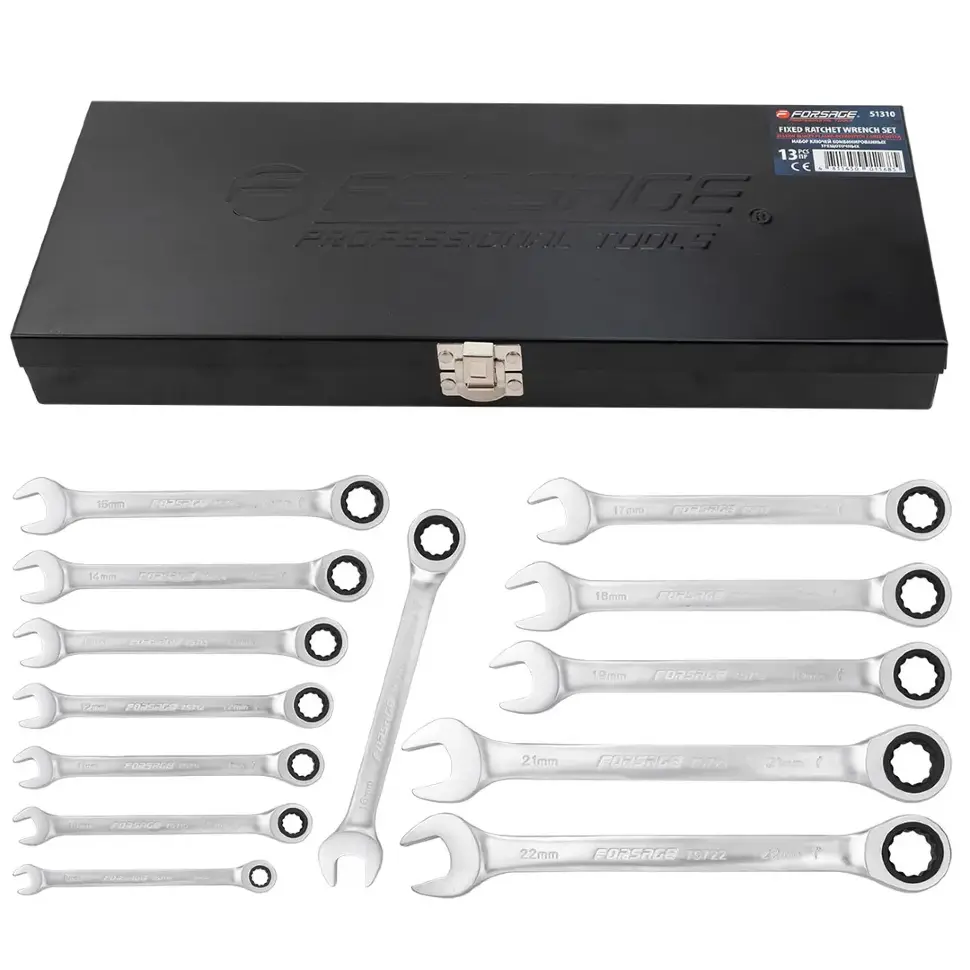 13пр. Набор ключей комбинированных трещоточных(8-22) Forsage F-51310