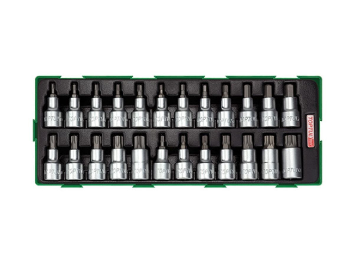 Набор-сет головок с насадкой HEX, SPLINE, TORX, 1/2", 24 пр Toptul GTA2414