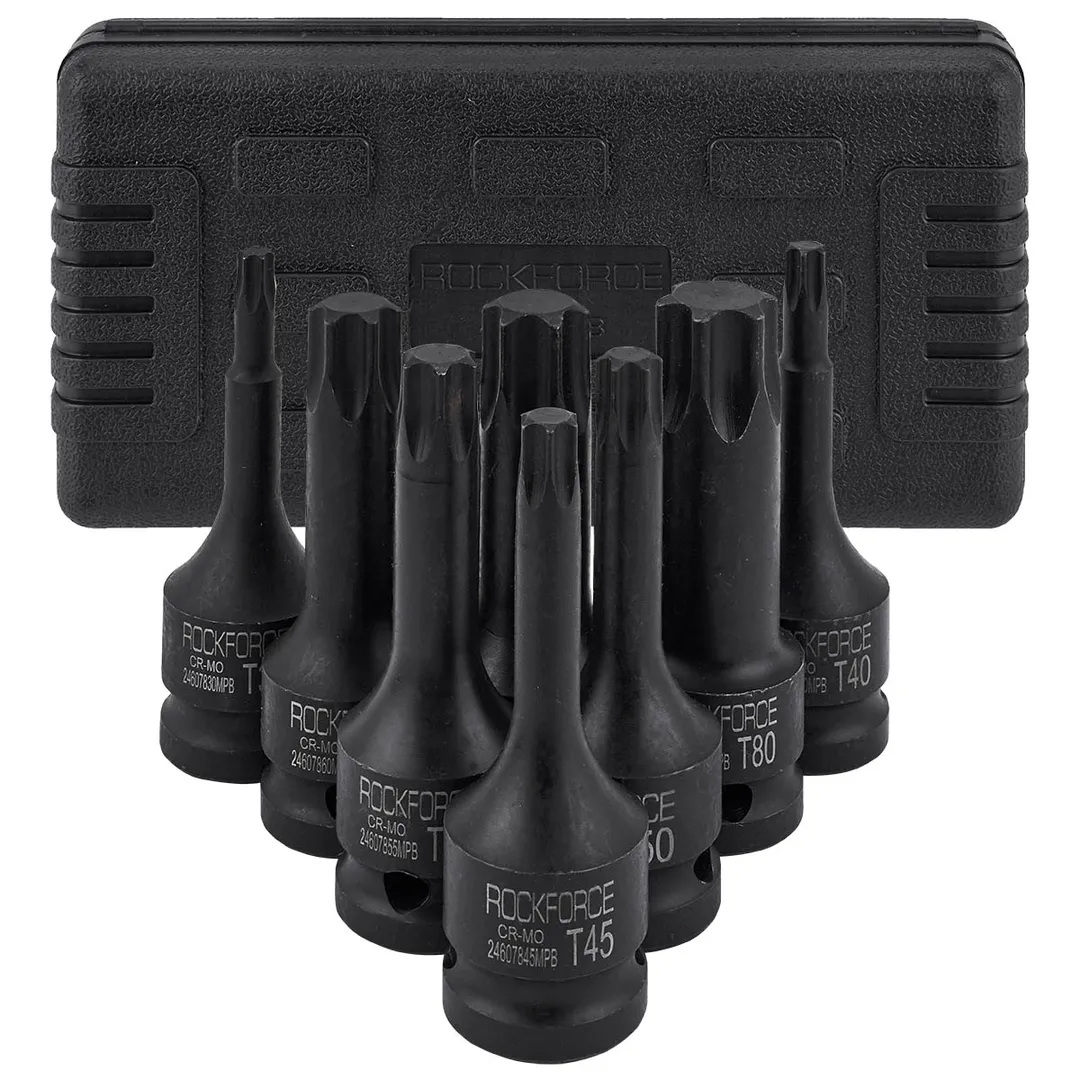 Набор головок-бит TORX ударных 1/2", 8пр.(Т30,40,45,50,55,60,70,80),в кейсе Rock FORCE RF-4088MPB