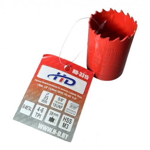 Коронка биметаллическая по металлу и дереву 35мм., L38мм., 5/8"-18UNF, HSS M3 H-D HD-3315