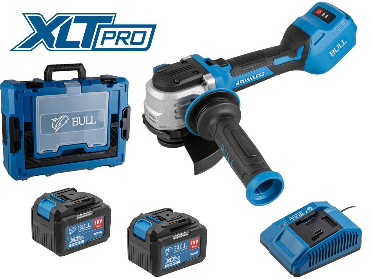 Аккум. углошлифмашина CSG 1812-1 SR Xcase XLTpro  БЕСЩЕТ, 125 мм, рег. об., 10 000 об/мин, 18В, 2АКБ 6,0 А/ч,  (Безредукторный тип, плав пуск, конст. эл., защита от перегруз. и перегрев.) BULL 1333998