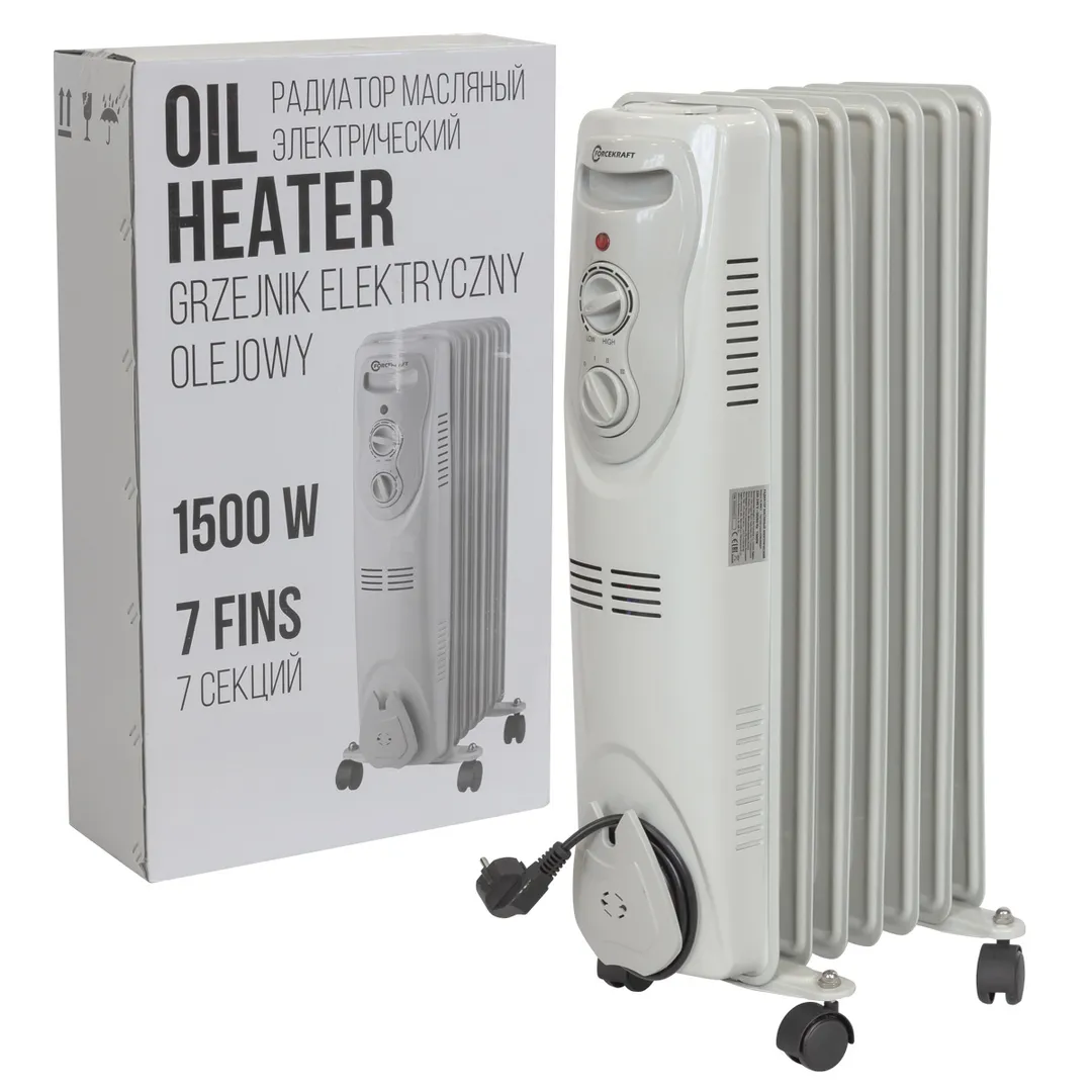 Радиатор масляный электрический (220-240V,50/60Гц,1500Вт,7 секций 15х58см,3 режима нагрева,защ. от п...FORCEKRAFT FK-YL-B08-7