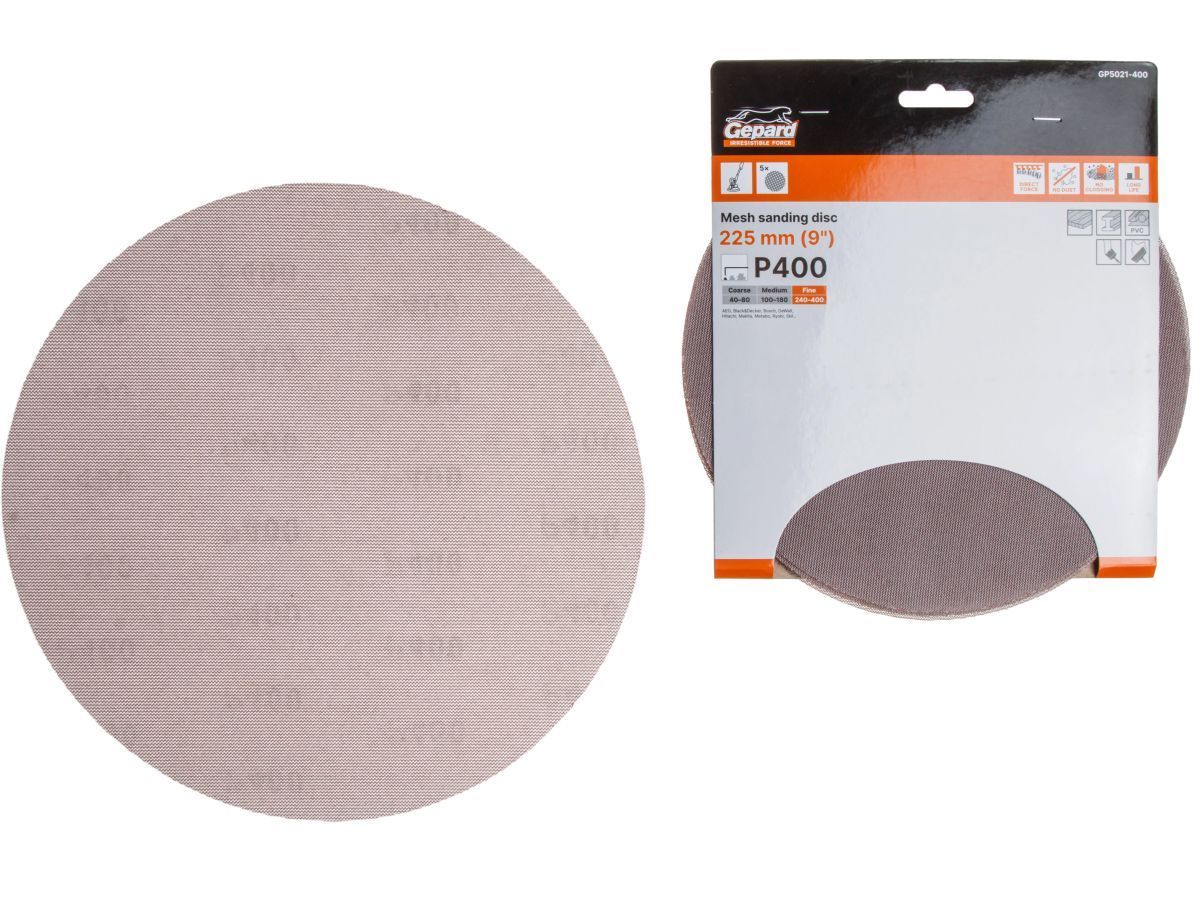 Шлифлист 225мм круг Р400 сетка, самосцепл. 5шт. (GP5021-400) GEPARD GP5021-400