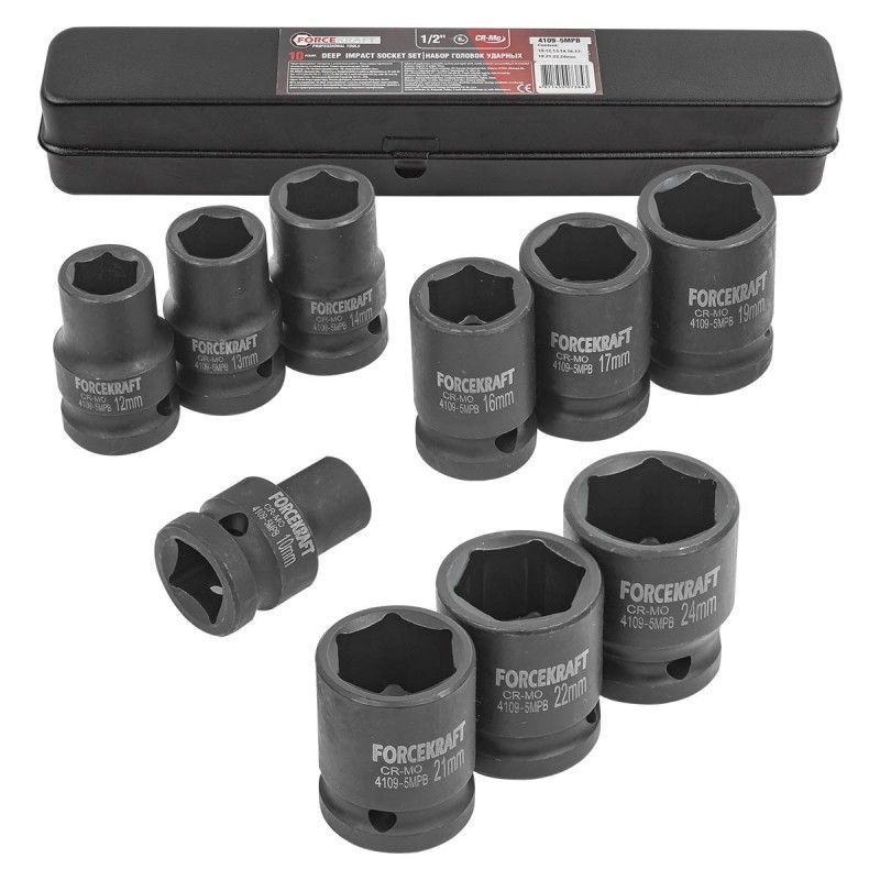Набор головок ударный 1/2" 10пр., 6-гр (8-27мм) FORCEKRAFT FK-4109-5MPB