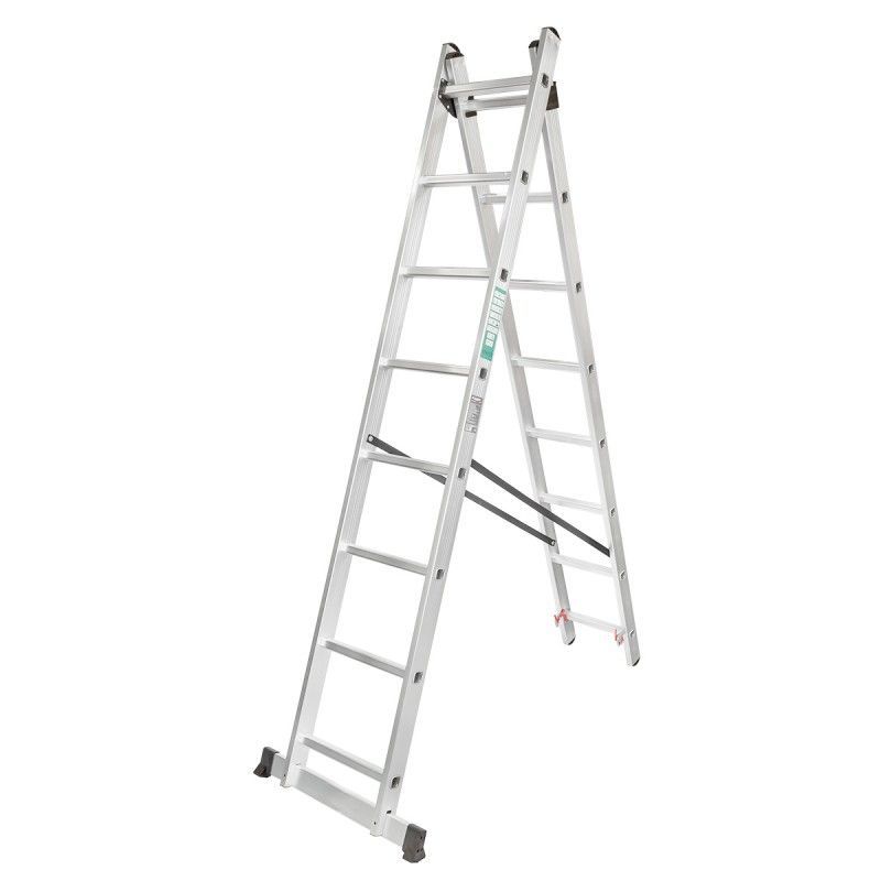 Лестница комб. двухсекционная (2х9 ступенек, до 150кг, вес 7.8кг) FORCEKRAFT BL-E209