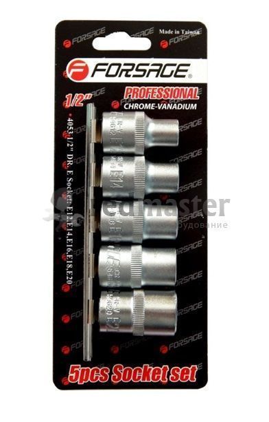 Набор головок 1/2", E12-E20, 5пр. Е-профиль на планке Forsage F-4053