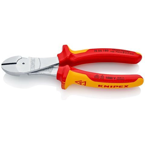 Бокорезы особой мощности VDE 1000V, L-180 мм, хром., 2-комп. рукоятки  KNIPEX 7406180