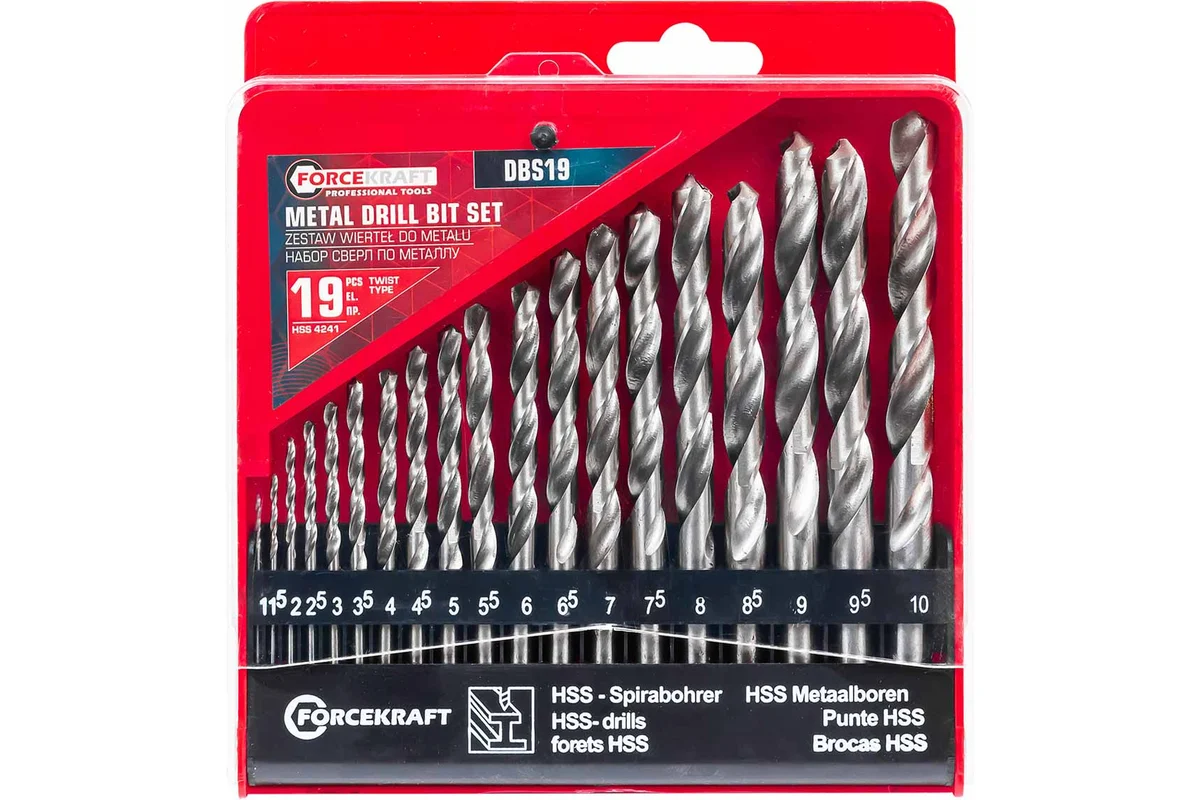 Набор сверл по металлу HSS, 19пр. 1-10мм Forsage F-DBS19