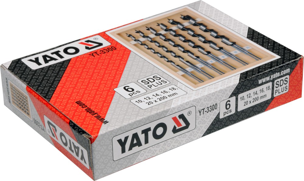 Свёрла спиральные по дереву SDS+ 10-20mm L230mm (набор 6шт) YATO YT-3300 YATO YT-3300