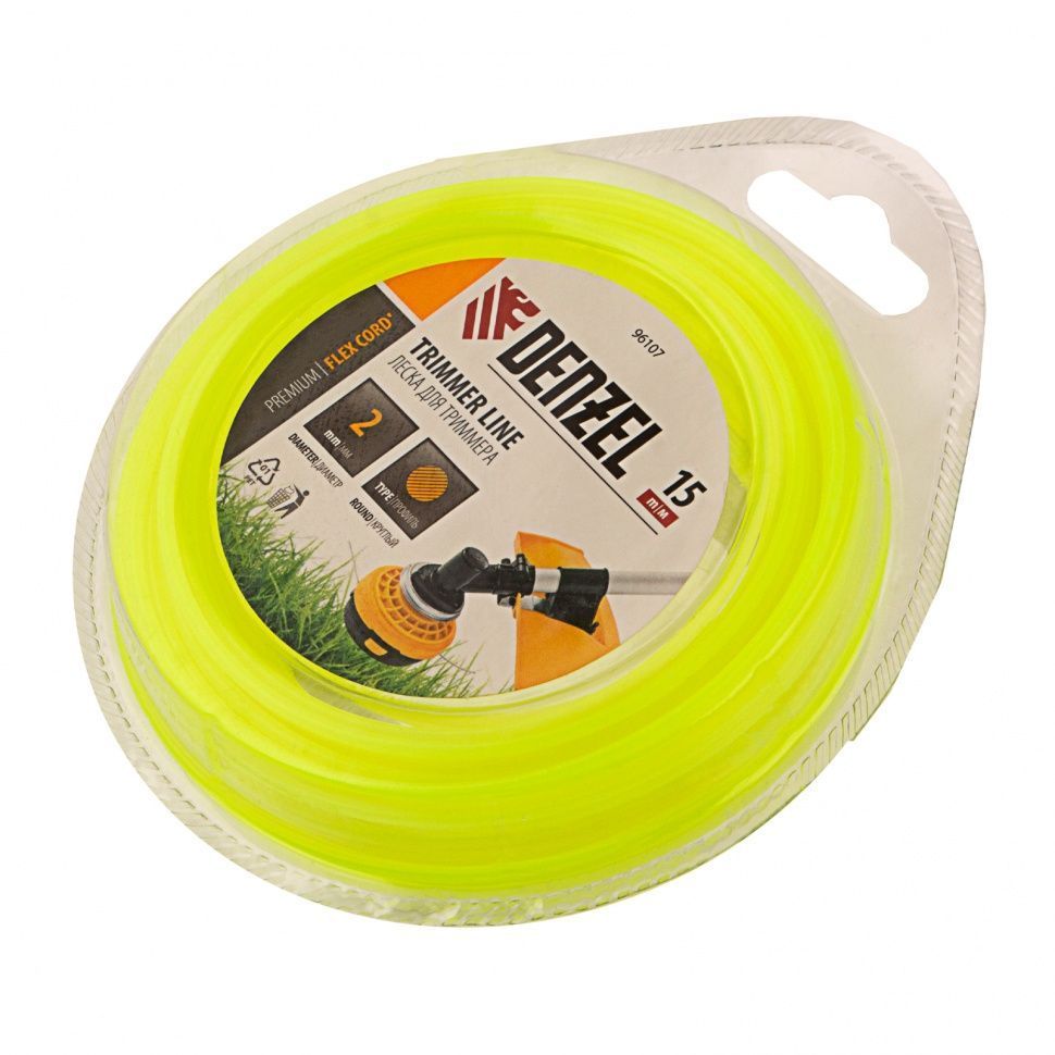 Леска для триммера круглая 2 mm х 15 м, блистер FLEX CORD DENZEL 96107