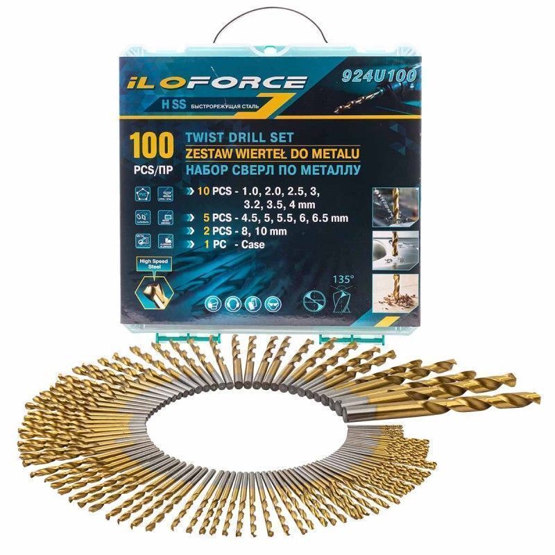 Сверла по металлу, набор 100пр. 1-10мм ILOforce IF-924U100