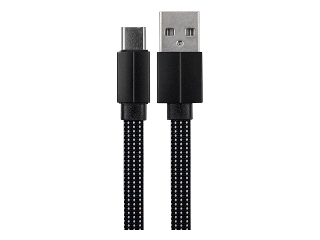 USB кабель USB Type-C, черный текстиль, 1 метр (плоский шнур)  REXANT 18-1872