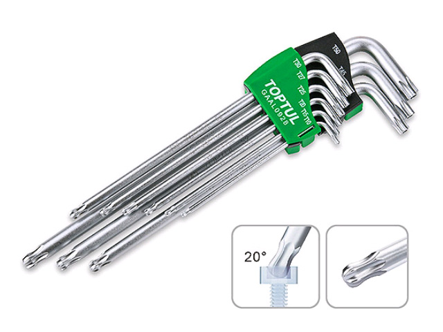Набор ключей Torx T10-Т50 9шт длинных, с отверстием и шариком Toptul GAAL0928