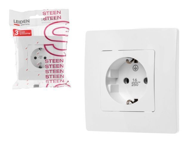 Розетка 1-ая (скрытая, с/з) белая, Steen  LEIDEN ELECTRIC 8760908060347