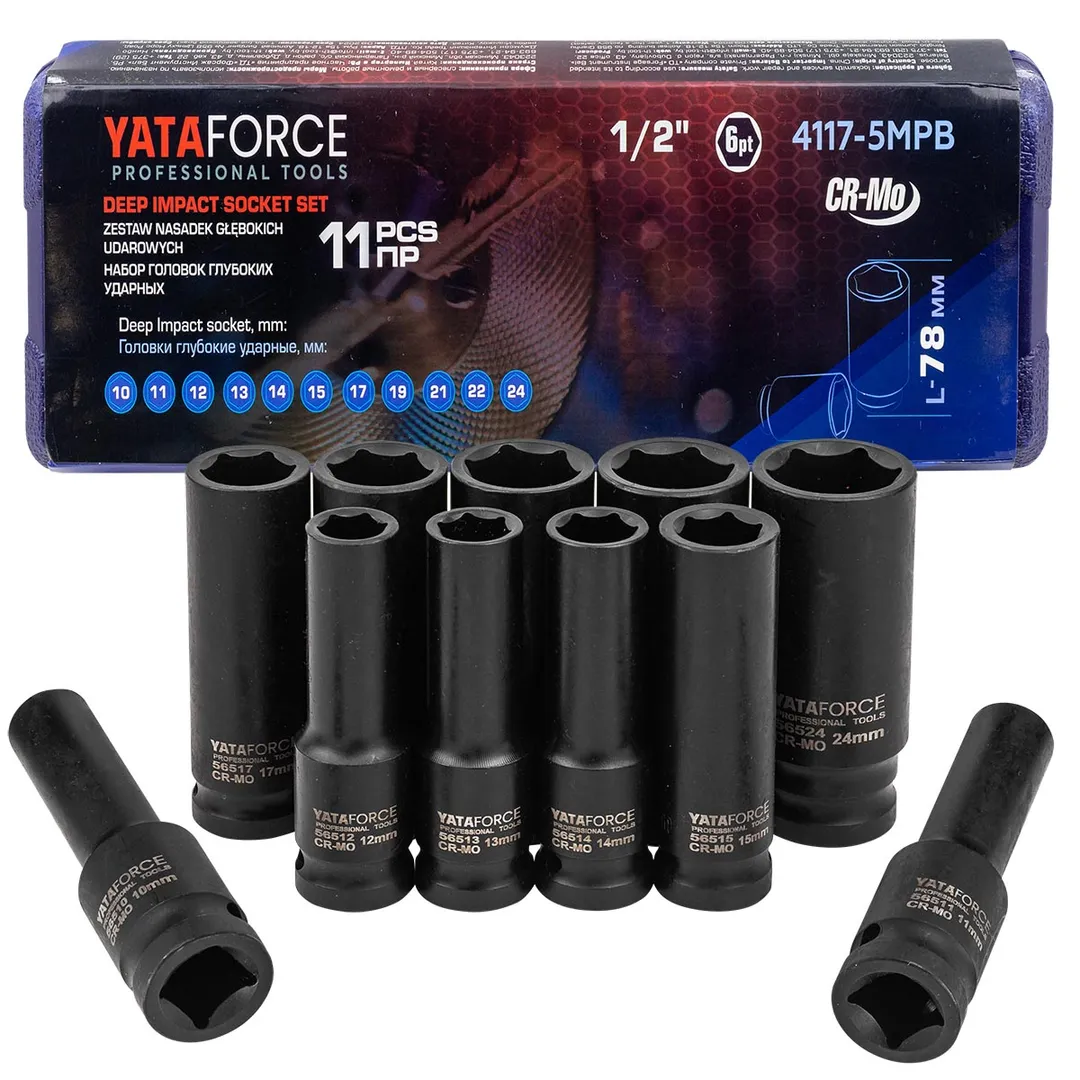 Набор головок глубоких ударных 11пр. 1/2" 6pt YATAFORCE YF-4117-5MPB