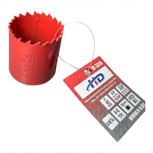 Коронка биметаллическая по металлу и дереву 40мм., L38мм., 5/8"-18UNF, HSS M3 H-D HD-3318