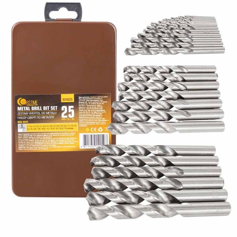 Сверла по металлу, набор 25пр. (1-13мм) FORSTIME FT-924U25
