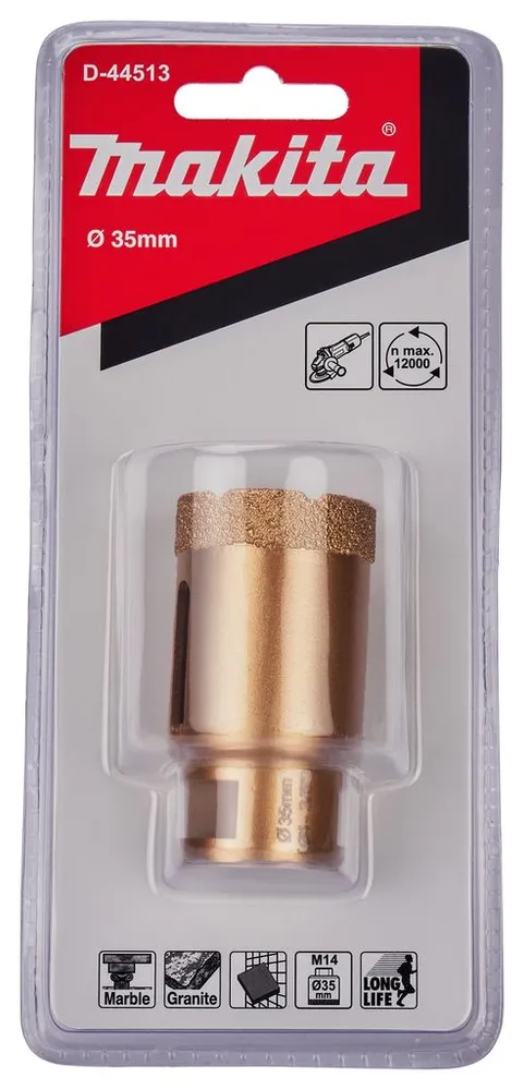 Коронка алмазная 35 мм для УШМ М14 (плитка/гранит)  MAKITA D-44513