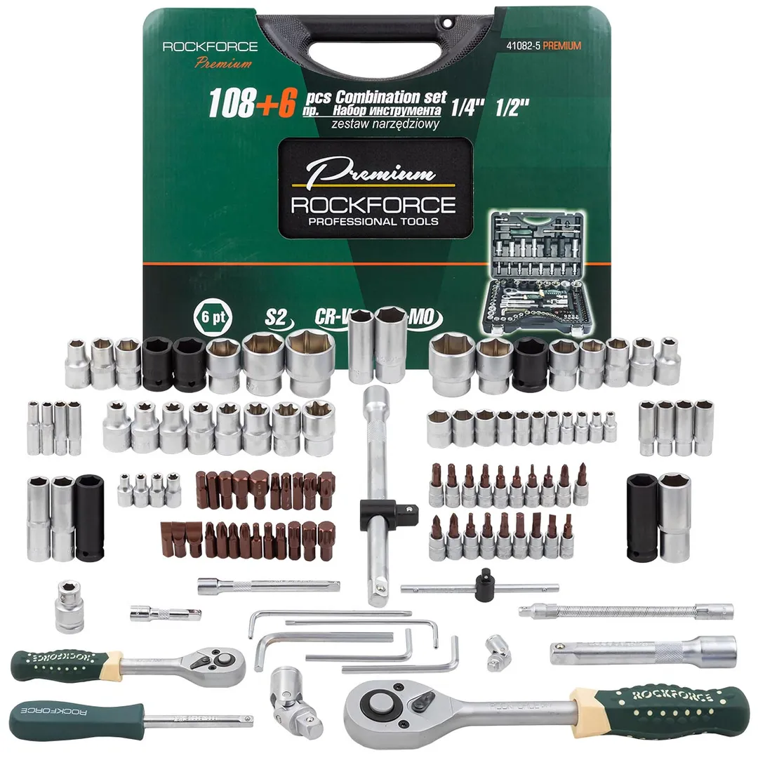 Набор инструментов 108+6пр.1/4"1/2"(6гр.) Rock FORCE RF-41082-5 PREMIUM