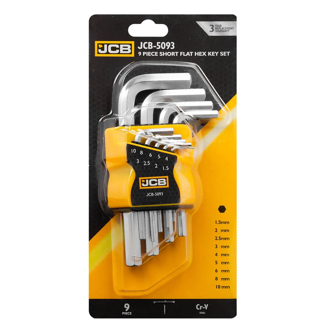 Ключи Г-образные 6-гранные, набор 9пр. (1.5, 2, 2.5, 3-6, 8, 10мм) JCB JCB-5093