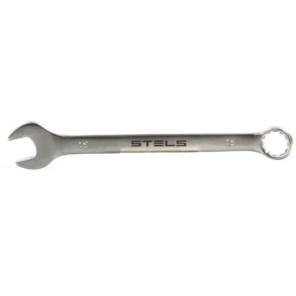 Ключ комбинированный, 15 mm, CrV, матовый хром  Stels 15212