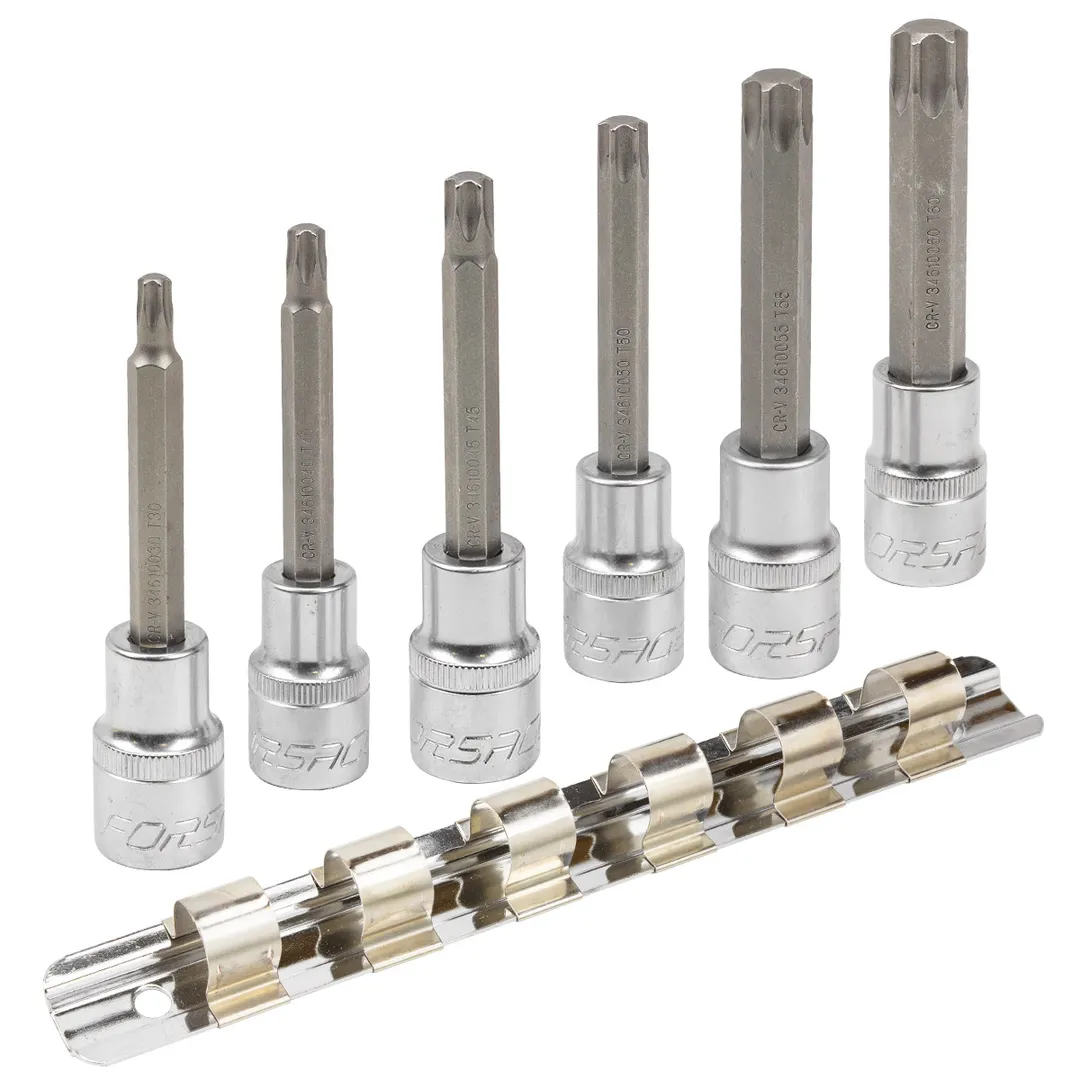 Набор головок-бит Torx 1/2", 6 пр, Т30-Т60, на планке Forsage F-40913L