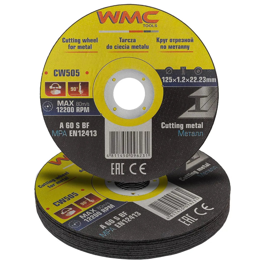 Круг отрезной абразивный 125x1.2x22.2мм ( К-т 10шт)  WMC TOOLS WMC-CW505(10шт к-т)