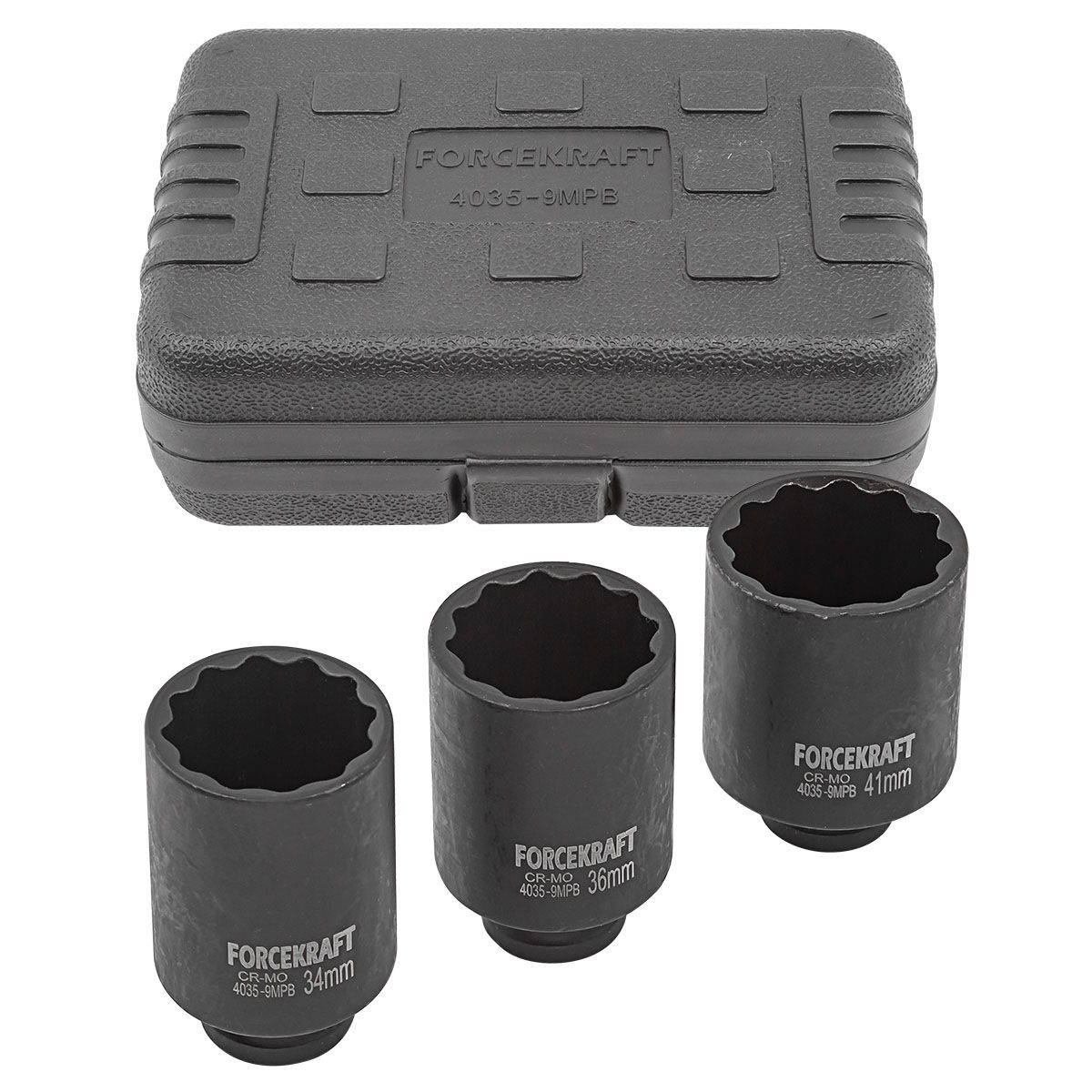 Головки ударные глубокие, набор 3пр., 1/2" 12гр. (34-41мм) FORCEKRAFT FK-4035-9MPB