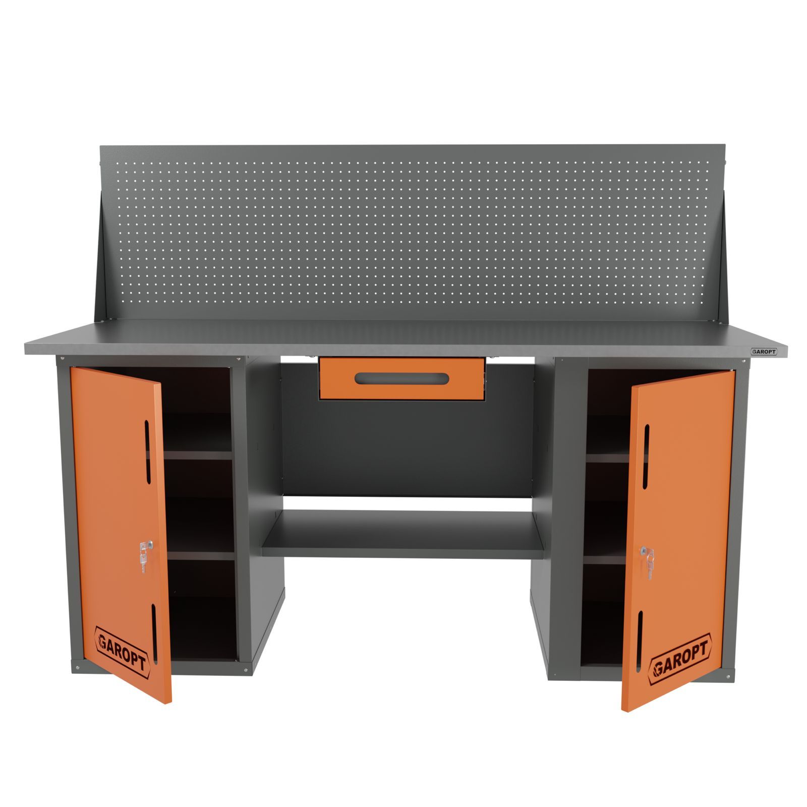 Верстак двухтумбовый с экраном и ящиком серый 1800*700 Garopt GT1800DDY1PP.orange
