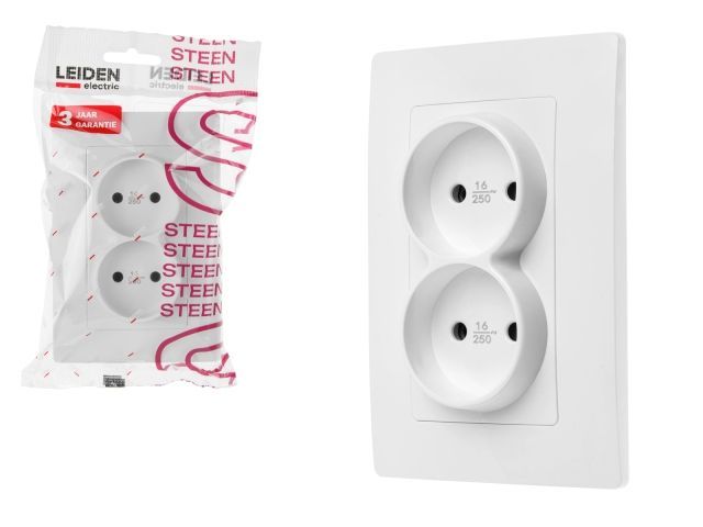 Розетка 2-ая (скрытая, б/з) белая, Steen LEIDEN ELECTRIC 8760908060378