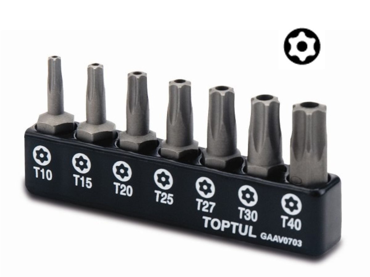Набор бит TORX с отверстием Т10-Т40 7 шт. Toptul GAAV0703