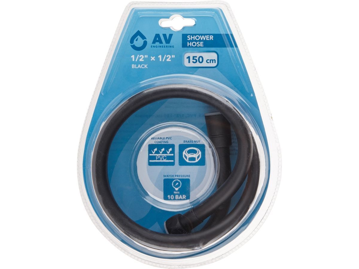 Шланг душевой, PVC, 1/2" г-г 150 см, чёрный AV Engineering AVSSS-115