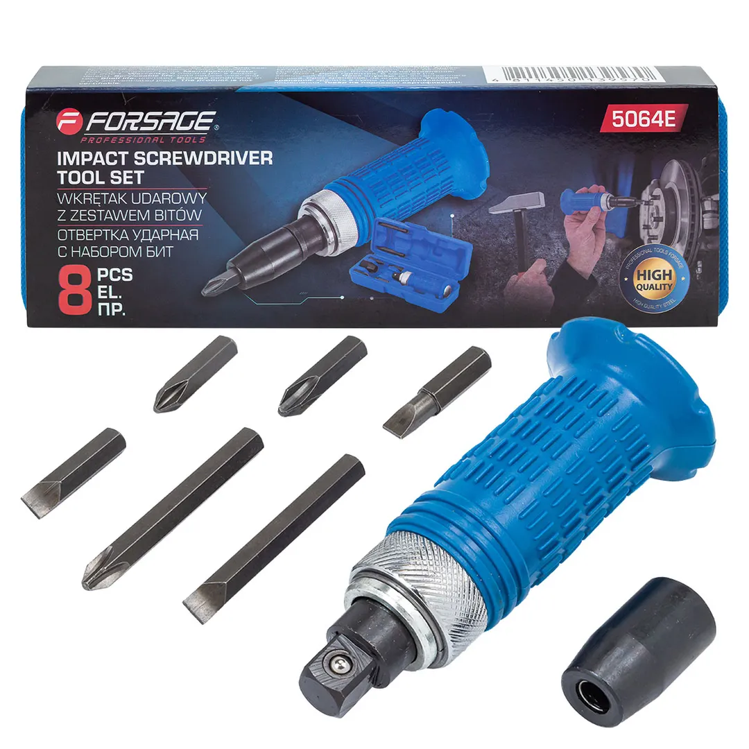 Отвертка ударная с набором бит, 8пр.  Forsage F-5064E