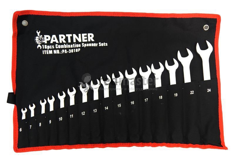 Набор ключей комбинированных 16пр. на полотне (6-24) Partner PA-3016P