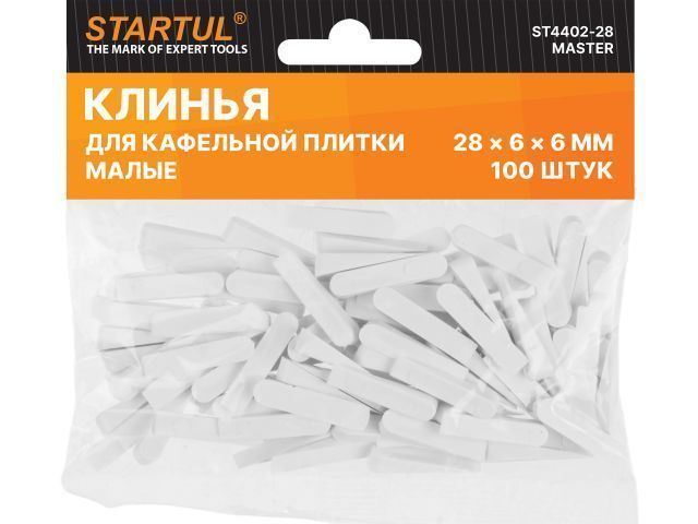 Клин д/каф. плитки малый 28х6х6мм 100шт MASTER (ST4402-28) (используются без зажимов, СВП) STARTUL ST4402-28
