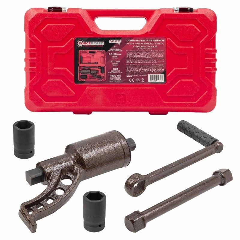 Гайковерт ручной с редуктором (Головки-32мм и 33мм, длина-270мм, передаточное число 1:58, 4800 Н/м) FORCEKRAFT FK-3411277 HS