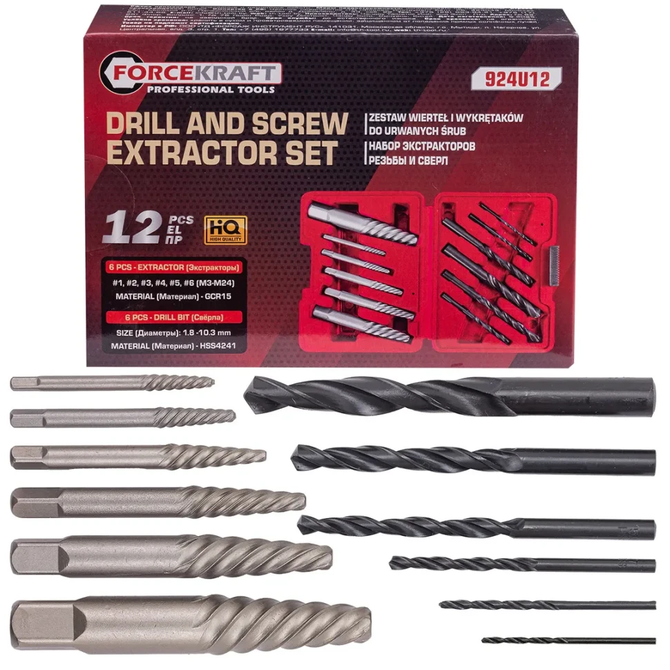 Набор экстракторов резьбы и сверл 12пр. FORCEKRAFT FK-924U12