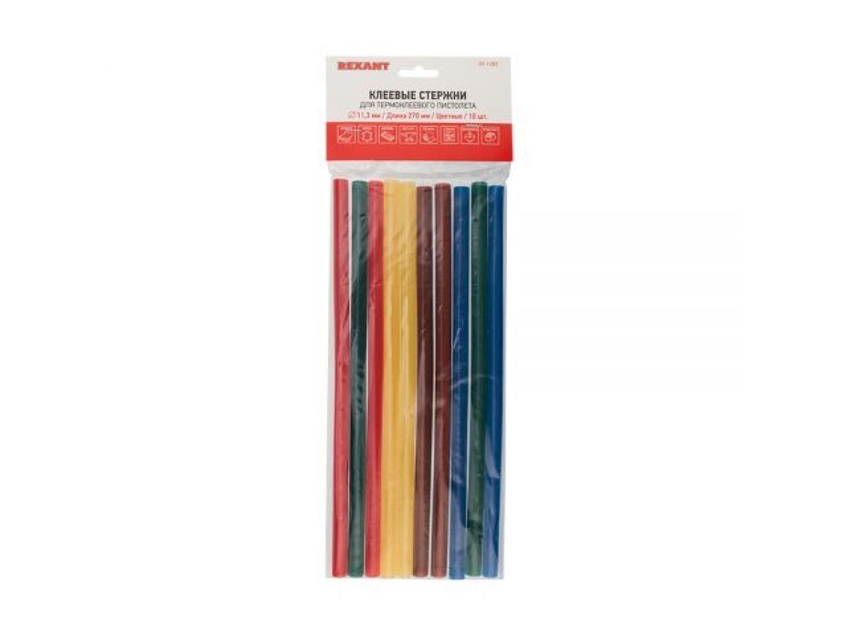Стержни клеевые d=11,3 mm, L=270 mm, цветные (упак. 10 шт.) REXANT 09-1280