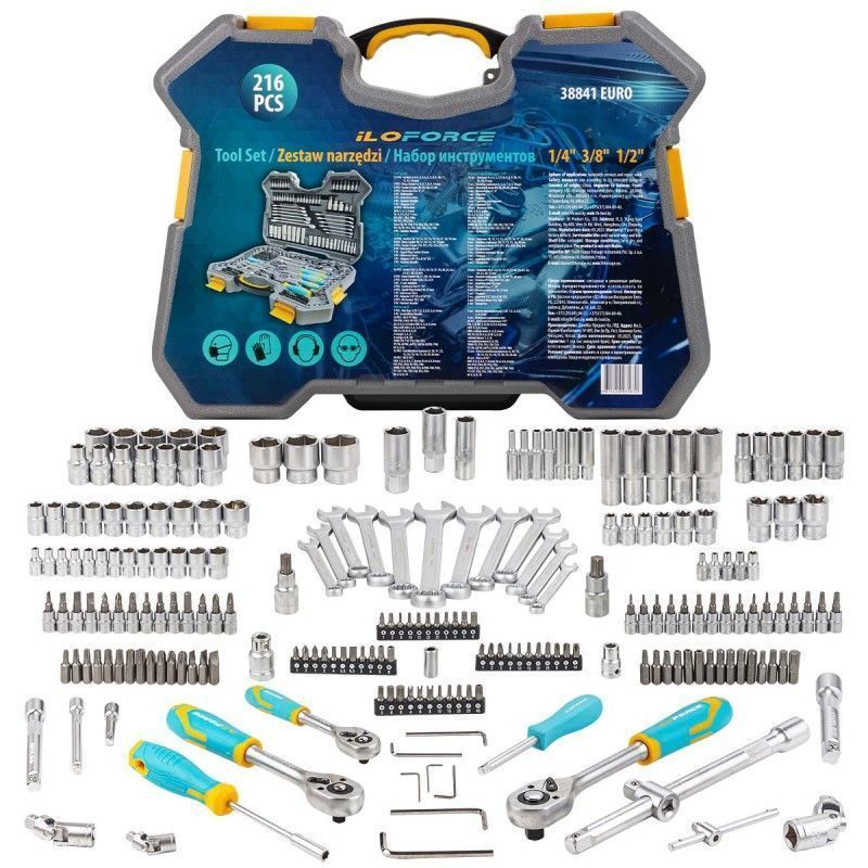 Набор инструментов 216пр. 1/4", 3/8", 1/2"  ILOforce IF-38841 EURO