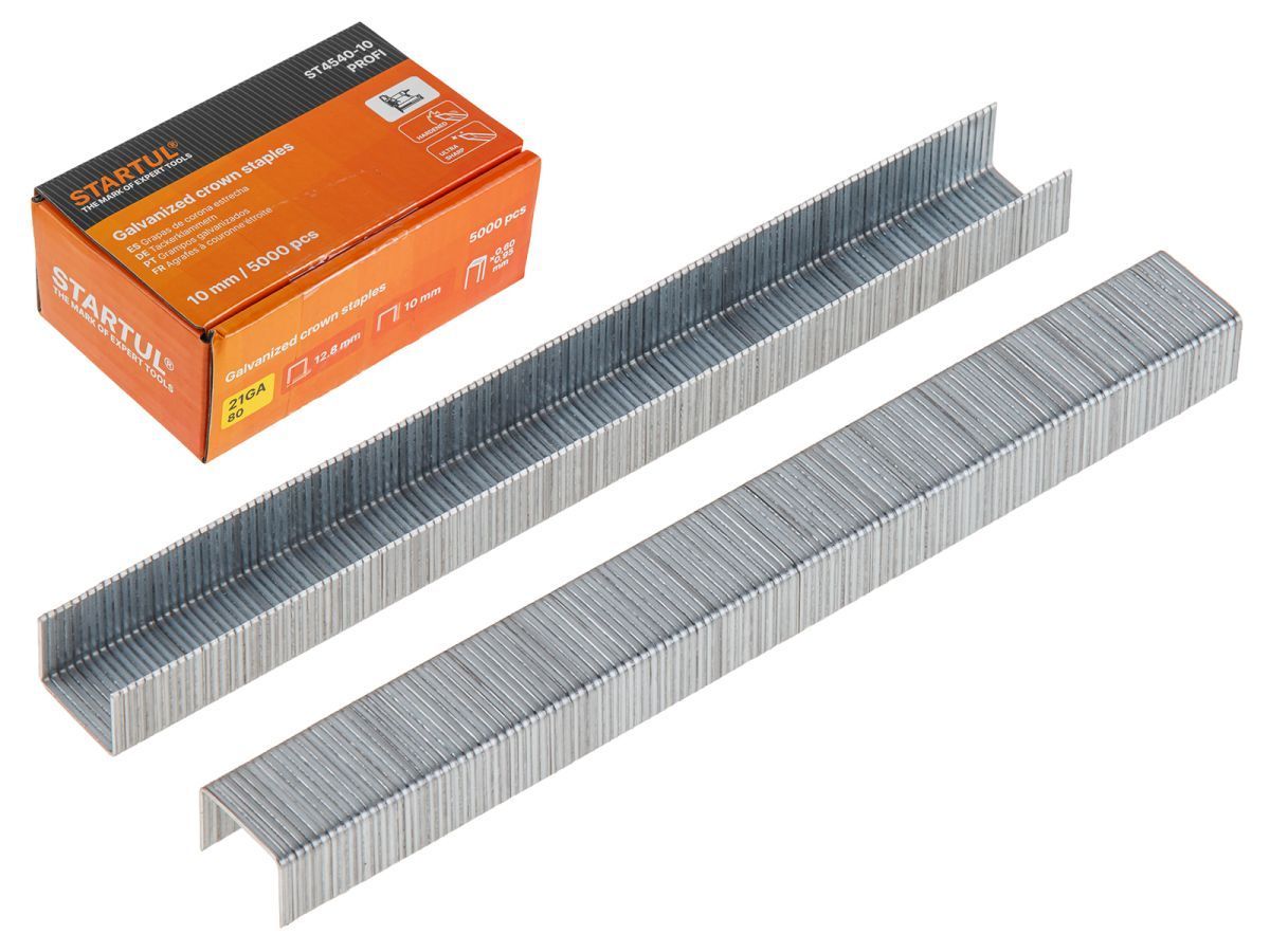 Скобы тип 21GA 10мм (5000шт) PROFI (ST4540-10) (для пневмостеплера, сечение 0,60х0,95мм, ширина скобы 12,8мм) STARTUL ST4540-10