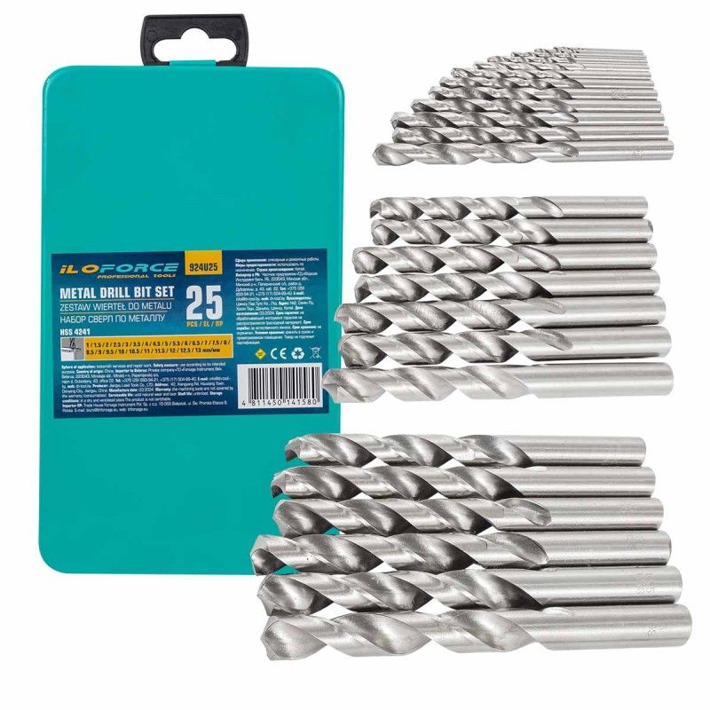 Сверла по металлу, набор 25пр. (1-13мм) ILOforce IF-924U25