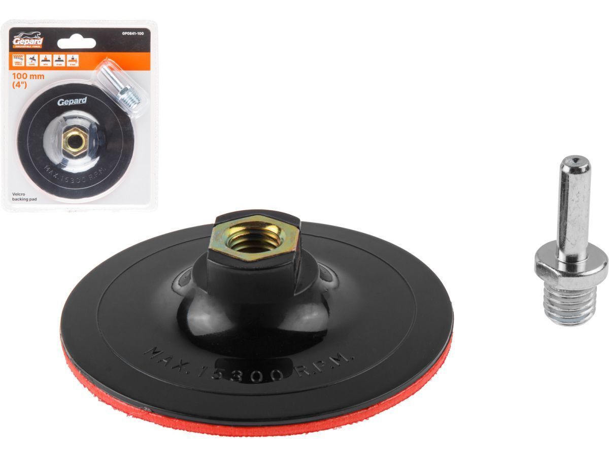 Держатель для АГШК (черепашка) тверд. 100мм 8мм/М14 (GP0841-100) (шлифтарелка опорная с липучкой, для дрели и УШМ, твердая) GEPARD GP0841-100