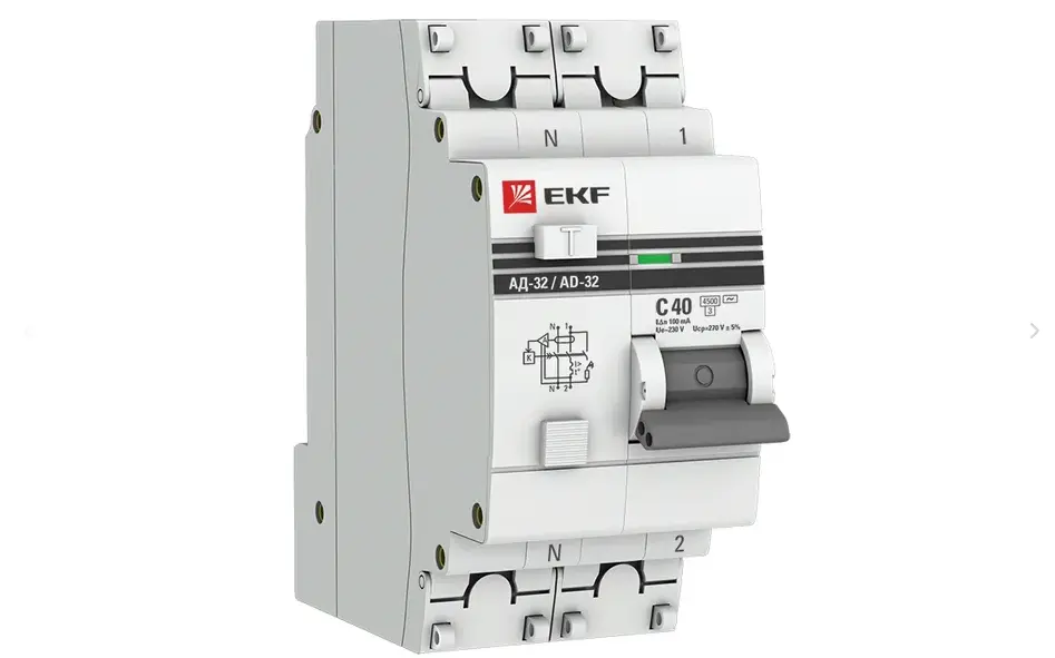 АД-32 1P+N 40А (С) 100мА тип (АС) эл. 4,5кА PROxima EKF DA32-40-100-pro