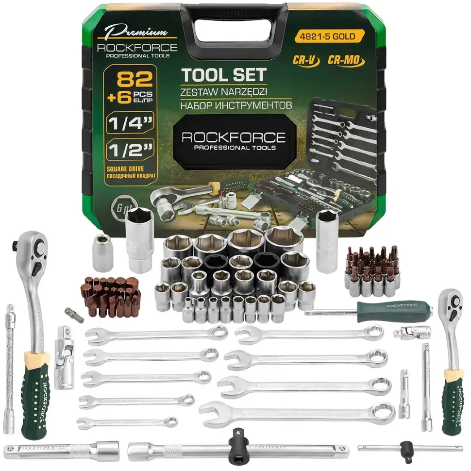 Набор инструментов 82+6пр. 1/4" 1/2" 6pt RockFORCE RF-4821-5 GOLD