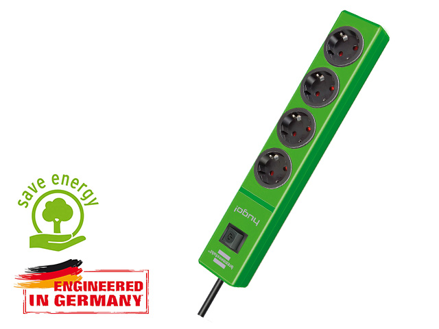 Удлинитель 2м (4 роз., 3.3кВт, с/з, выкл., ПВС) зеленый  Hugo! (провод 3х1.5mm2, сила тока 16А, с/з) BRENNENSTUHL 1150610194