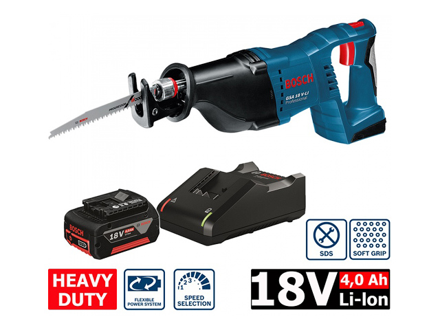 Аккумуляторная сабельная пила GSA 18V-LI в коробке (18.0 В, 1 акк., 4.0 А/ч, Li-Ion) BOSCH 0615990L6H