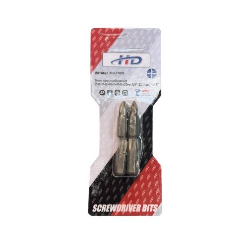 Биты крестообразные PH1+PH2+PH3+PH4х25мм 1/4" S2 (4шт)   H-D HD-77878
