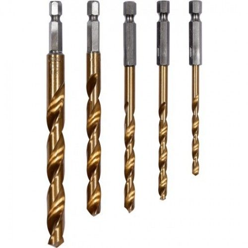 Свёрла по металлу HSS-TiN 4, 5, 6, 8, 10mm с хвостовим HEX (набор 5шт)  ...YATO YT-44700