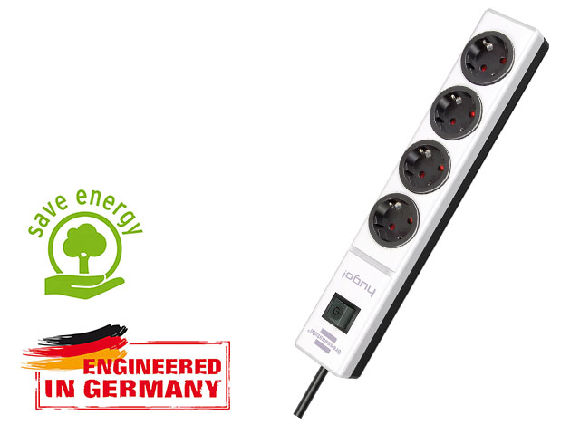 Удлинитель 2м (4 роз., 3.3кВт, с/з, выкл., ПВС) белый/черный  Hugo! (провод 3х1.5mm2, сила тока 16А, с/з) BRENNENSTUHL 1150610104